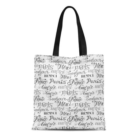 HATIART Canvas Tote Bag Words Merci Paris Amour France Bonjour French Ink  Durable Reusable Shopping Shoulder Grocery Bag