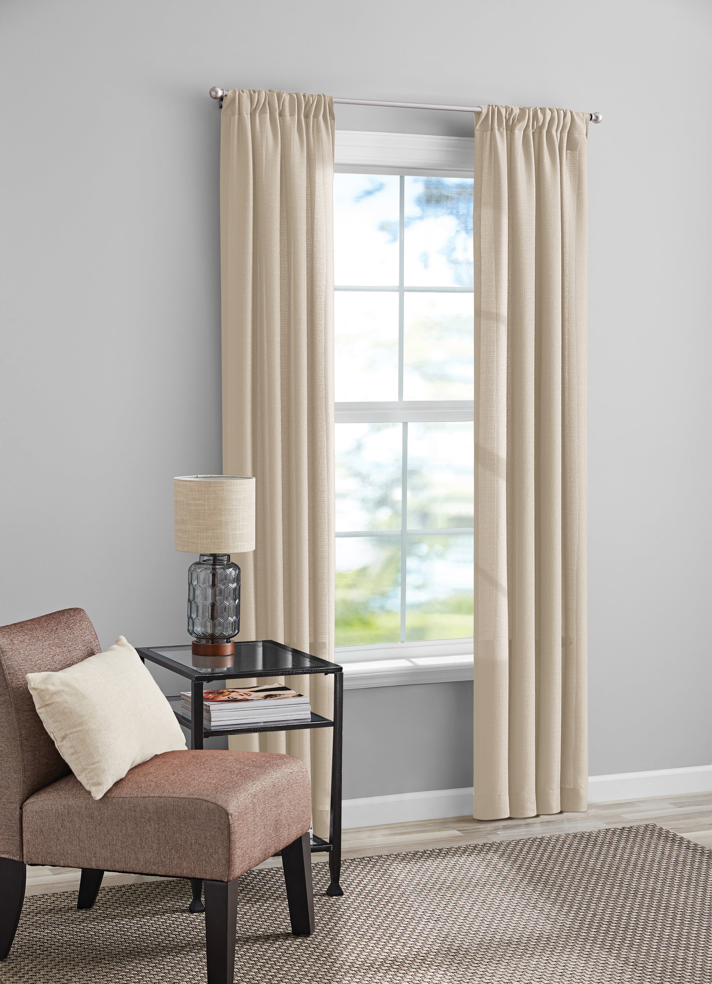 Mainstays Tille Light Filtering Curtain Panel Pair, Set of 2, Beige, 37"W x 84"L