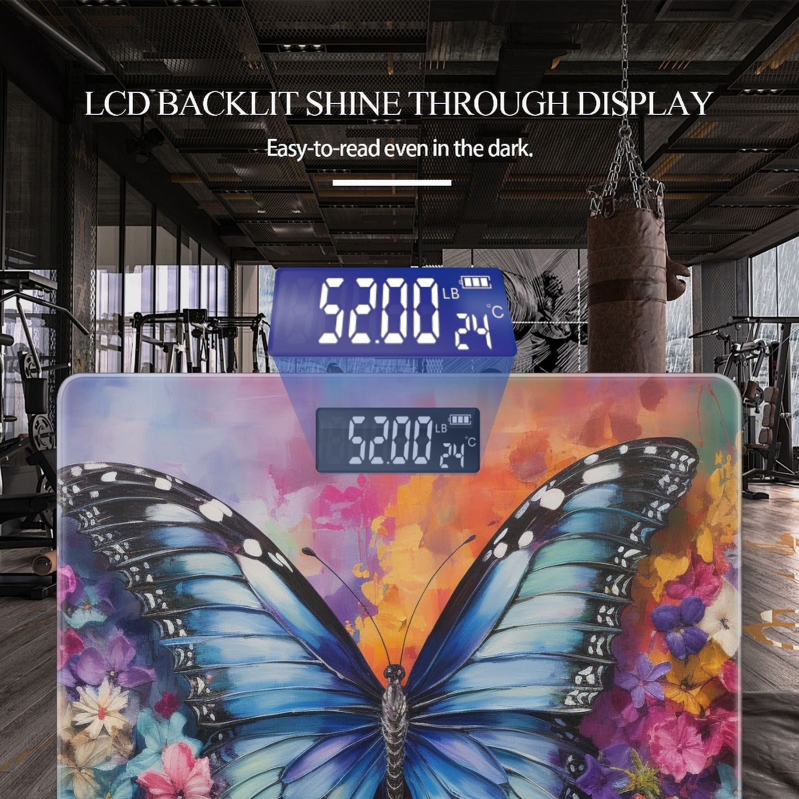 High Precision Body Weight Scale Smart Bathroom Scales with Large LCD Display(400lbs),Decorative for Bedroom-Blue Butterfly Surrounded By Flowers