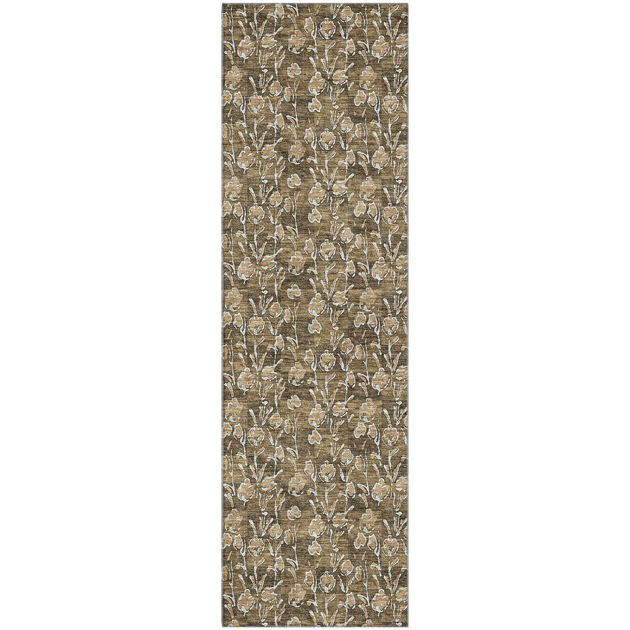 Addison Rugs Mayfield Washable Transitional Floral Brown Runner Rug, 2'3" x 7'6"