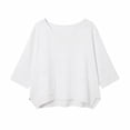thumbnail image 4 of Hurxie Womens Oversized Tshirts 3/4 Sleeve Drop Shoulder Tops Summer Casual Loose Fit Basic Tee Shirts White,S, 4 of 4