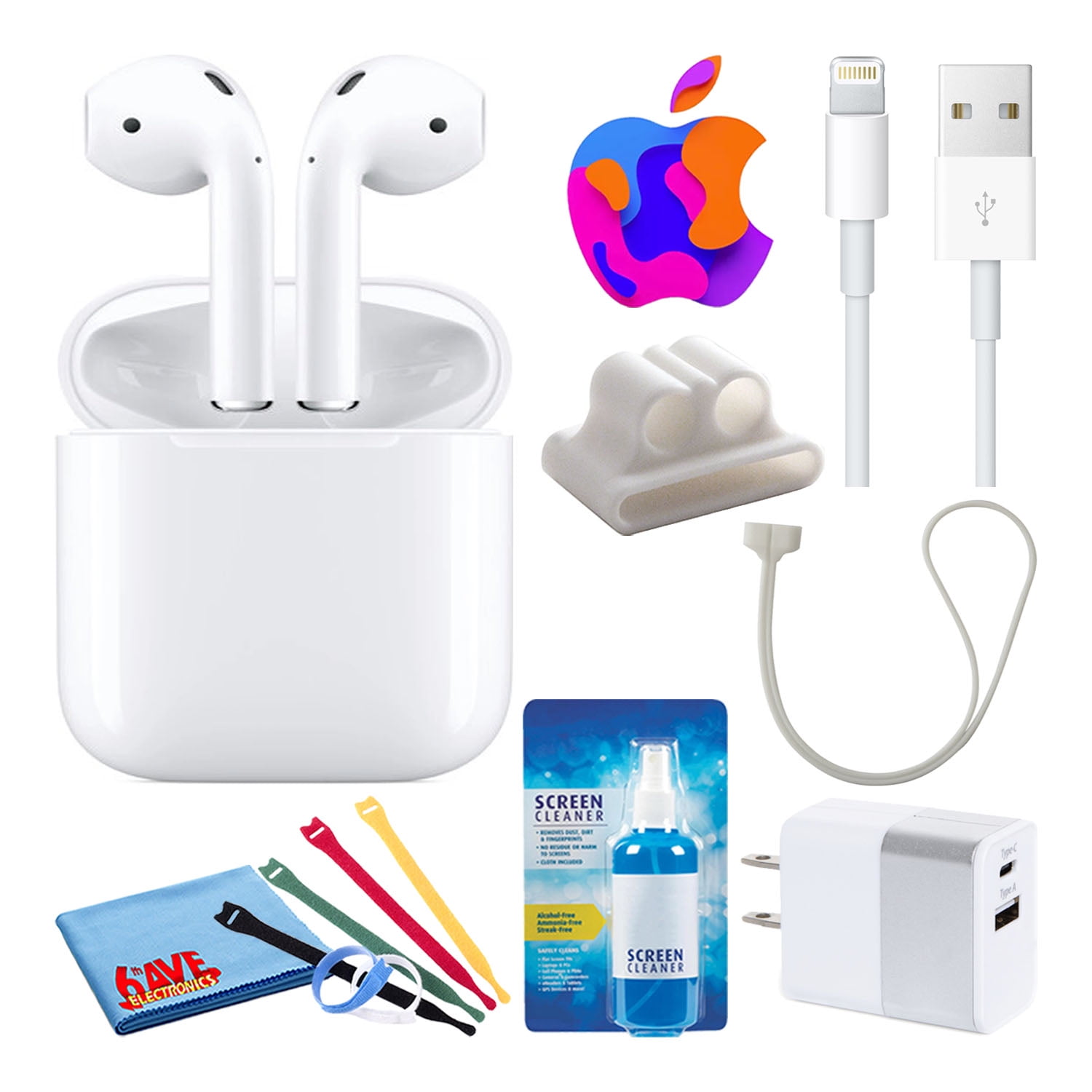 Apple AirPods with Wireless Charging Case (2nd Gen) (MRXJ2AM/A) Bundle
