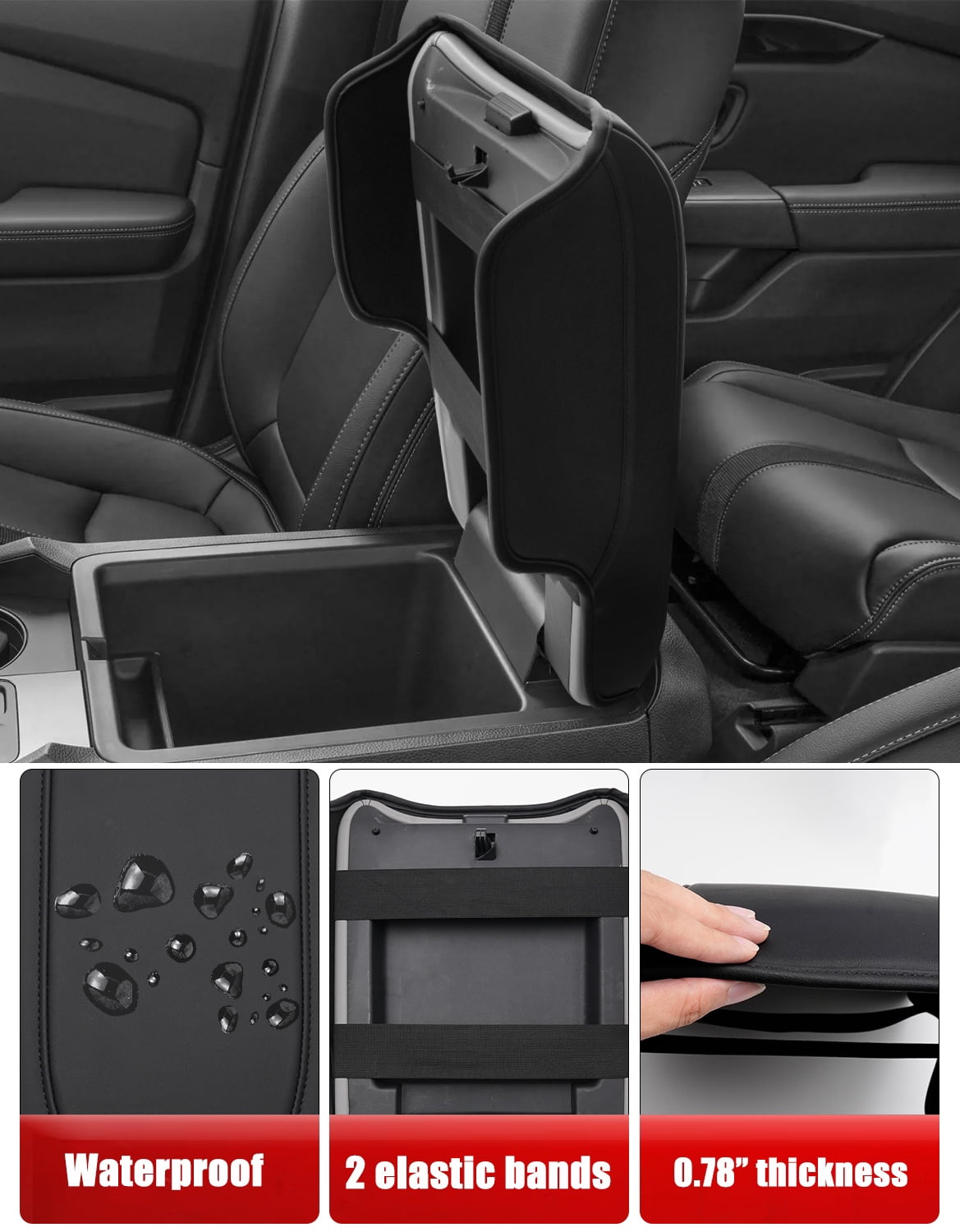 KBH Center Console Cover for 2023-2026 Honda Pilot Accessorie, 2024 2025 2026 Honda Ridgeline/Passport Armrest Cover with Side Pockets, Black Leather Middle Console Lid Protector