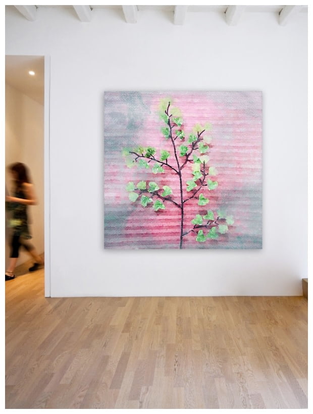 Marmont Hill - "Pink and Green" by Irena Orlov Painting Print on Wrapped Canvas