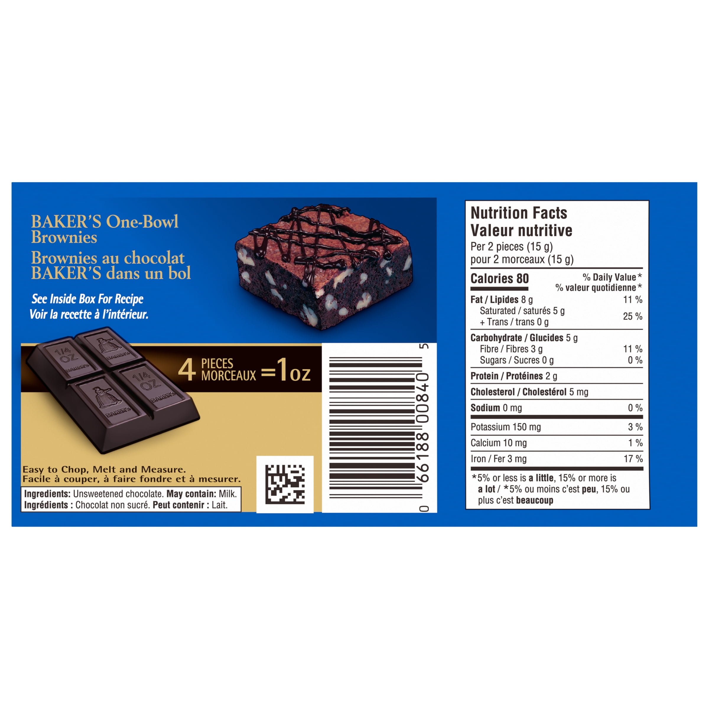 Baker's 100% Pure Unsweetened Chocolate Baking Bar, 225g