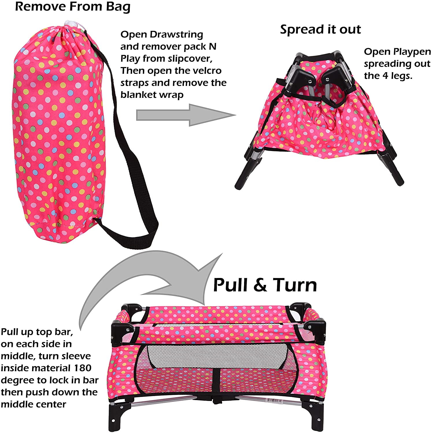 fash n kolor 4 Piece Doll Play Set Includes 1 Pack N Play. 2