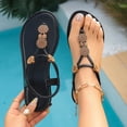 thumbnail image 2 of Sandalias de Correa de Tobillo Negras Ropa Exterior de Moda Casual Más Tamaño Color Sólido Floral Redondo Del Dedo Del Pie Abierto con la Espalda Elástica Sandalias Planas con Correas de Tobillo, 2 of 9