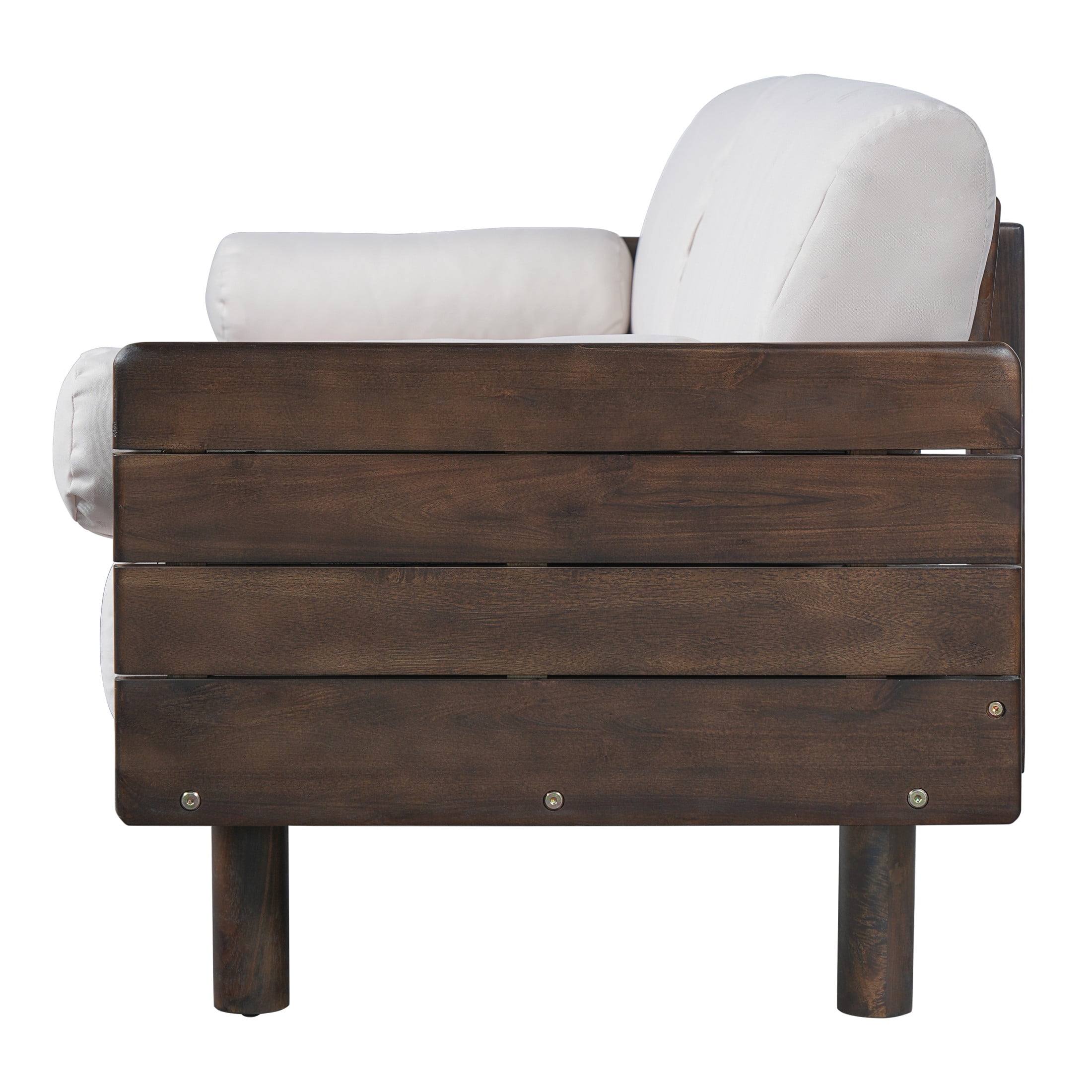 Christopher Knight Home Outdoor Acacia Wood 3-Seat Sofa with Cushions and Bolster Pillows, Dark Brown