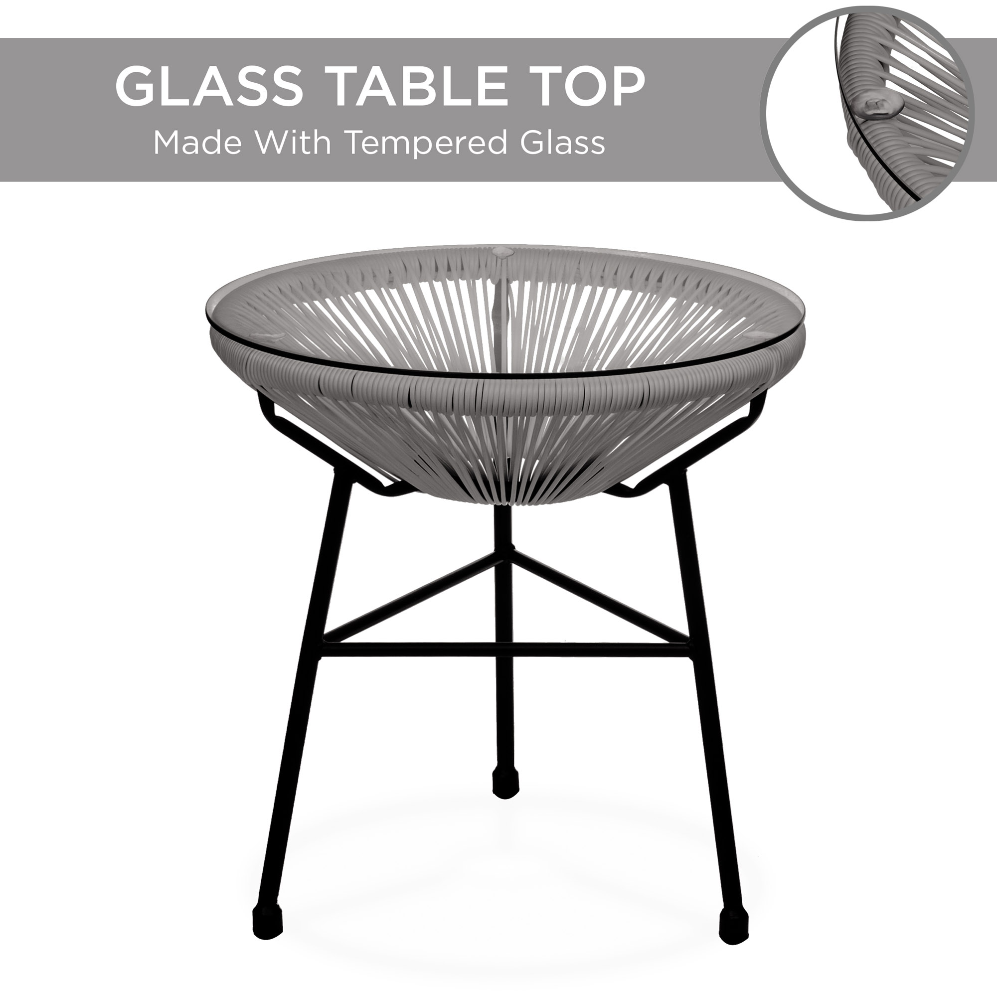 Best Choice Products 3-Piece All-Weather Patio Acapulco Bistro Furniture Set w/ Rope, Glass Top Table - Gray - image 5 of 7