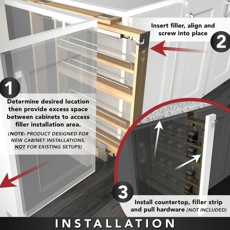 Rev-A-Shelf 432-BF-3C 3in Cabinet Base Filler Pull-Out Organizer Spice Rack  