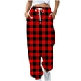 thumbnail image 2 of Azrian Women's Plus Size Swearpants Checker Printing Sweatpants Loose Lounge Trousers With Pockets High Waist Pants, 2 of 5