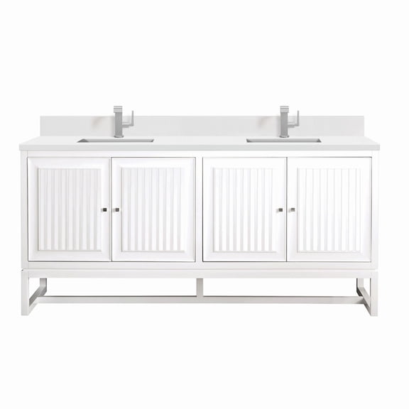 James Martin Vanities E645-V72-1Wz Athens 72" Double Basin Poplar Wood Vanity Set - White