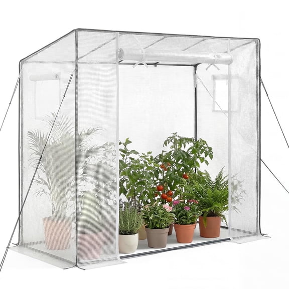 KFFKFF Walk-in Greenhouse, 76.8" x 30.3" x 66.1" Outdoor Greenhouse with Windows, PE Cover, Zippered Roll up Door, Portable Garden Greenhouse Kit for Plants, Backyard, and Outdoor
