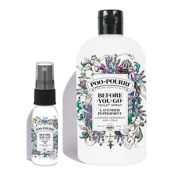 Poo-Pourri Lavender Peppermint 16 Ounce Refill Bottle and Fresh Air 1 Ounce Before You Go Toilet Spray