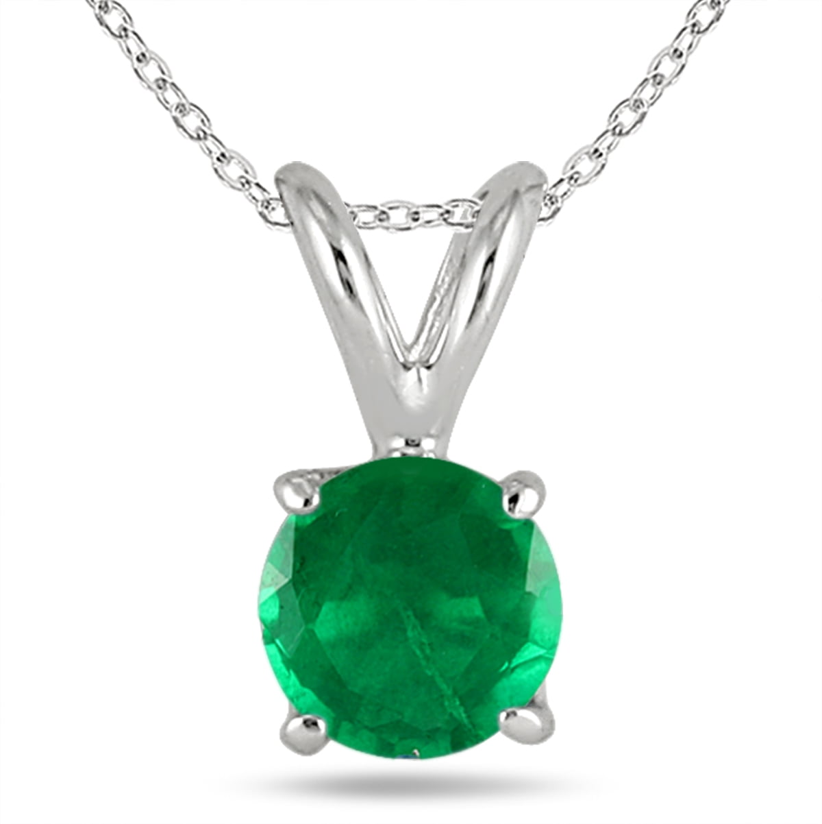 All-Natural Genuine 4 mm, Round Emerald pendant set in 14k White Gold