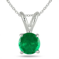 All-Natural Genuine 4 mm, Round Emerald pendant set in 14k White Gold
