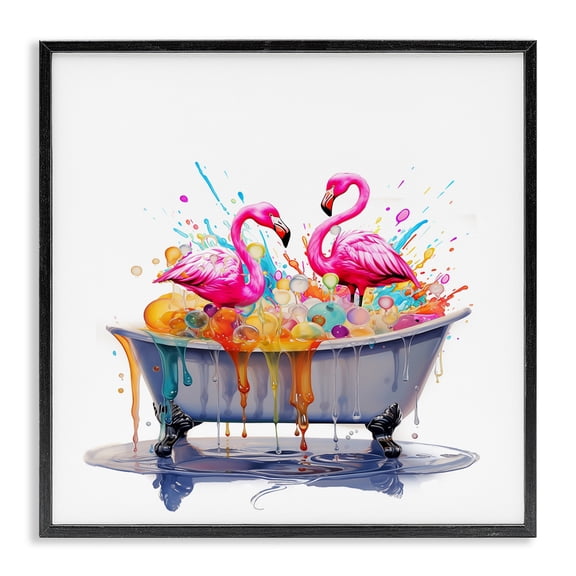 Stupell Industries Modern Flamingo Bubble Bath Black Framed Giclee Art, 12 x 12, by MB Cunningham