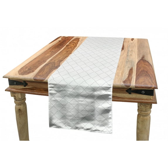 Vintage Table Runner, Classical Simplistic Modern Pattern with Squares Dotted Lines Geometrical Design, Dining Room Kitchen Rectangular Runner, 3 Sizes, by Ambesonne