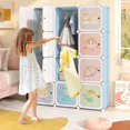 thumbnail image 2 of OLAKIDS Children Wardrobe, Kid Closet Portable Baby Dresser Cute for Kids Bedroom Nursery Armoire with Doors 12 Cube 2 Hanging Sections, Kid Clothes Storage Organizer, 2 of 9