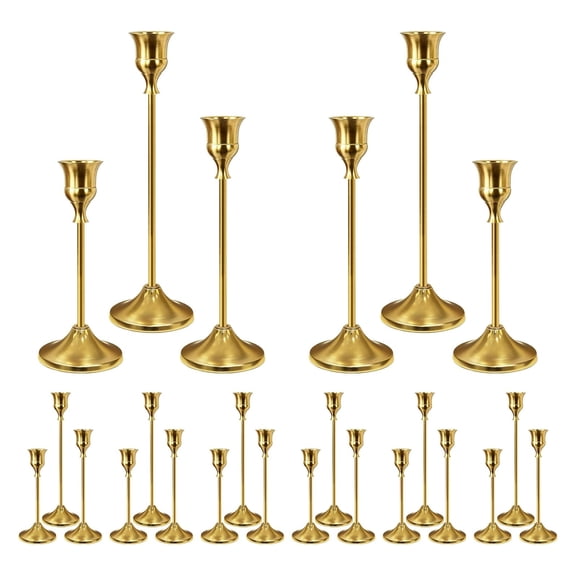 24 Pcs Gold Taper Candle Holders Set, Vintage Metal Candlestick Holders Table Centerpiece for Wedding Christmas Valentine's Day Fireplace Festive Mantel Decoration