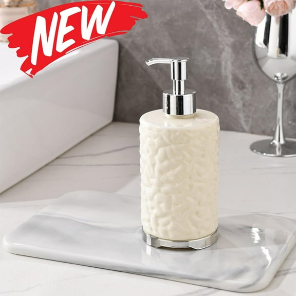 Qocolhg 14.2 oz Modern Hand Soap Dispenser Bottle Body Wash Dispenser, Refillable Liquid Soap Pump for Bathroom Kitchen Laundry Hotel, Durable Plastic Glass with Round Ripple Design, White