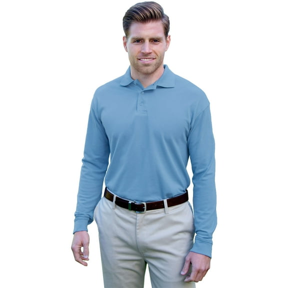 BlueGeneration Adult Soft Touch Long Sleeve Polo - Light Blue Medium Solid