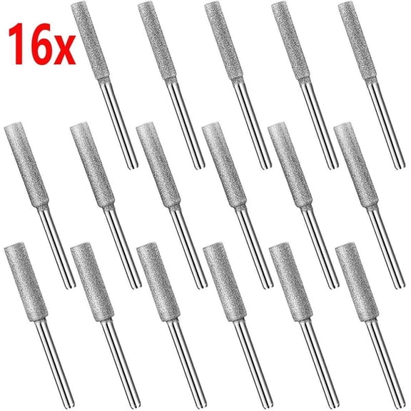 Diamond Chainsaw Sharpener Set - 16-Pack 5/32" Professional Grinding Stone Files with Titanium Coating - Silver