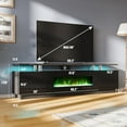 thumbnail image 2 of VANACC 2 Tiers Fireplace TV Stand with 40" Fireplace,80" Modern High Gloss Entertainment Center for TVs up to 90", Obsidian Black, 2 of 7