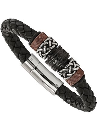 Chisel Men's Genuine Leather Matte Black ID Bracelet