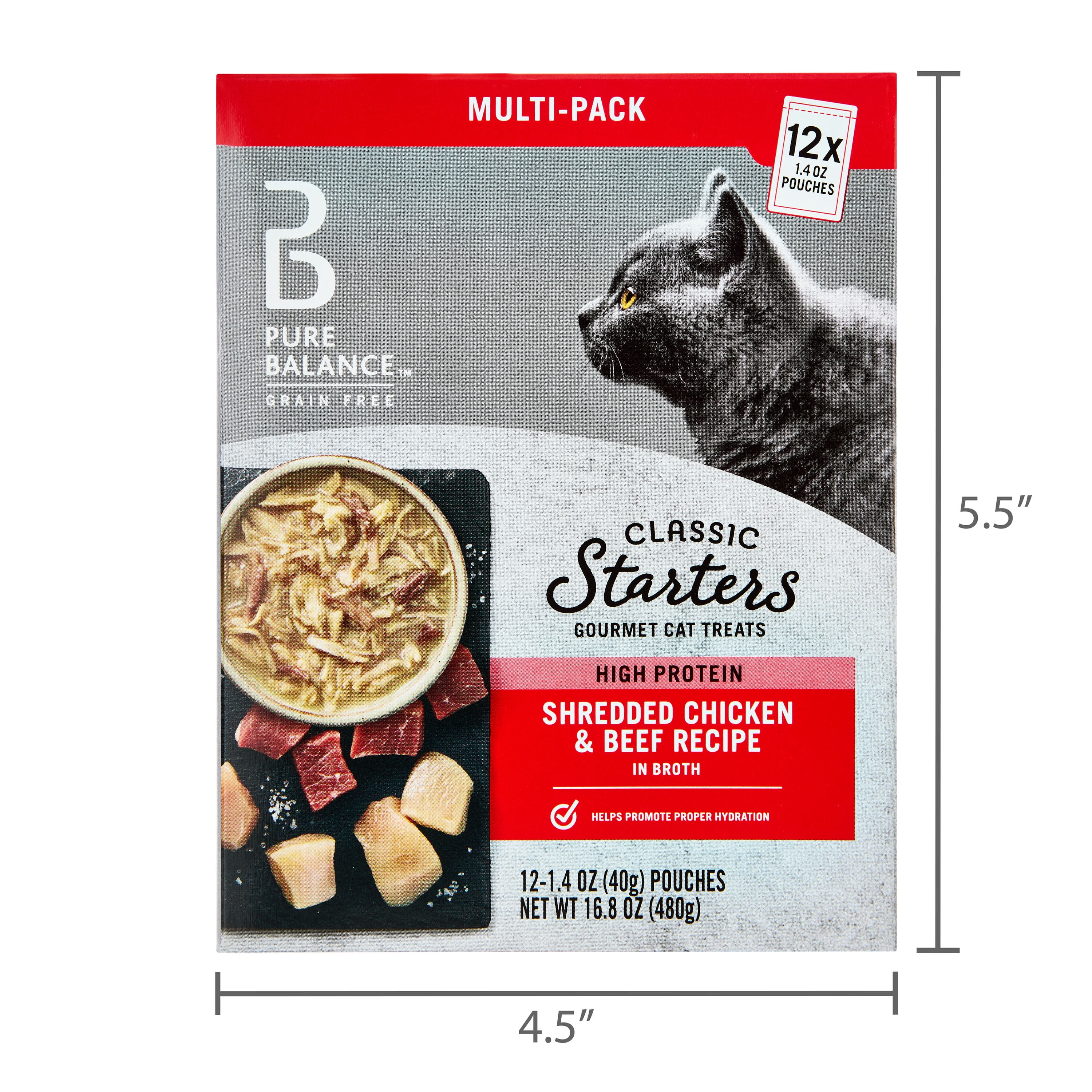 (2 pack) Pure Balance Grain Free Gourmet Wet Cat Treats, Shredded Chicken & Beef Recipe, 1.4 oz Pouches, 12 Count
