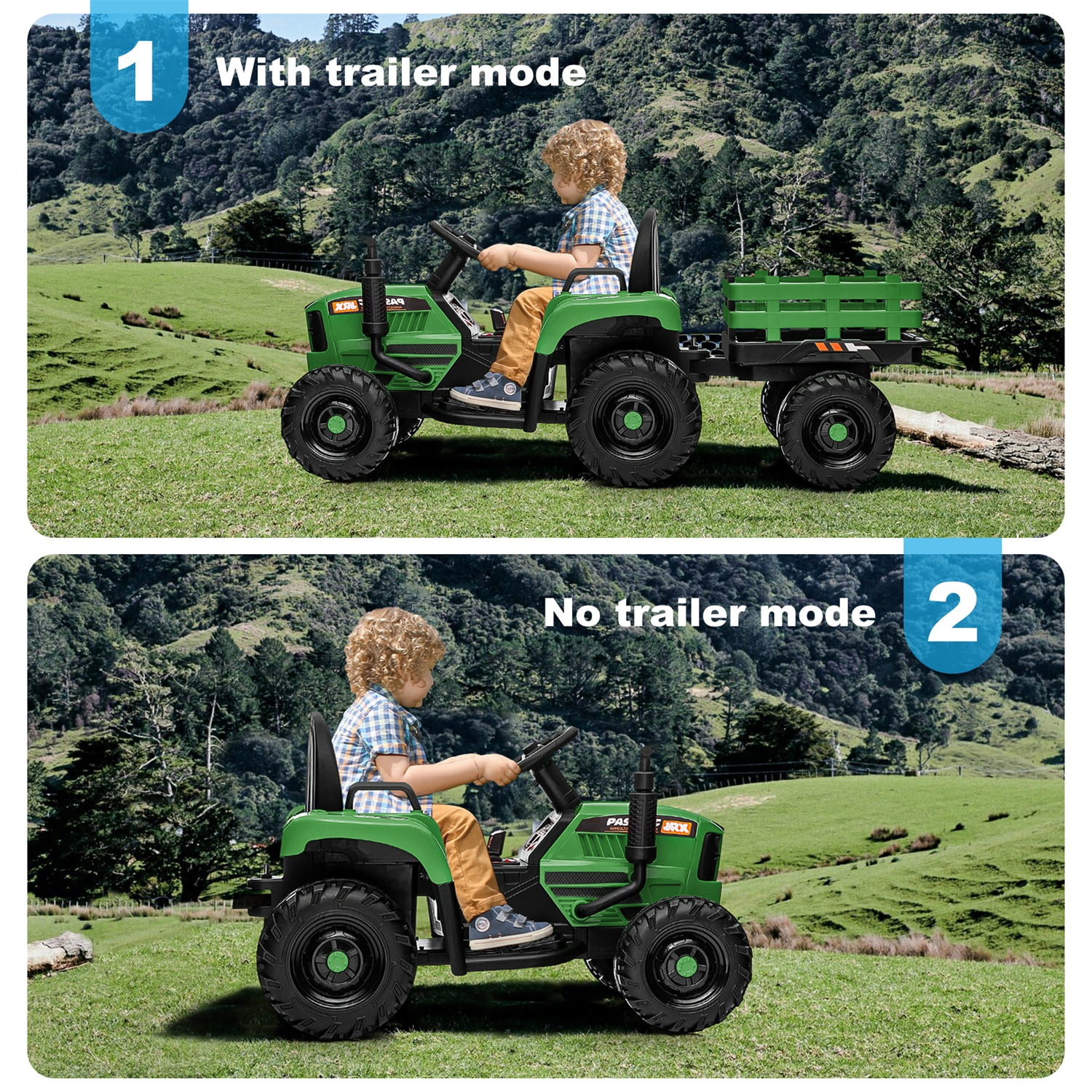 CIPACHO 12V Ride On Tractor with Trailer, Electric Kids Car with 2.4RC, 3 Speed Adjustable, USB, MP3, Power Display, 2 Point Safety Belt, Dark Green CIPACHO 12V Ride On Tractor with Trailer, Electric Kids Car with 2.4RC, 3 Speed Adjustable, USB, MP3, Power Display, 2 Point Safety Belt, Dark Green