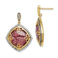 thumbnail image 1 of 925 Sterling Silver Gold Tone Cubic Zirconia Cz Cracked Red Dangle Earrings Drop, 1 of 5