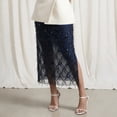thumbnail image 4 of Sequin Skirt for Women Sparkly Fringe Sheer Overlay Skirt High Waist Side Split Midi Skirts for Wedding Party, 4 of 5