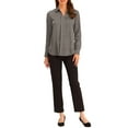 thumbnail image 2 of INSPIRE CHIC Women's Elegant Shirts V Neck Point Collar Long Sleeve Smooth Satin Blouse XS Grey, 2 of 6