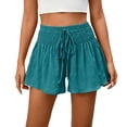 thumbnail image 4 of Ounisa Women's Summer Casual Fashion Solid Drawstring Elastic Waist Loose Culottes Shorts Flowy Breathable Lightweight Airy Shorts, 4 of 7