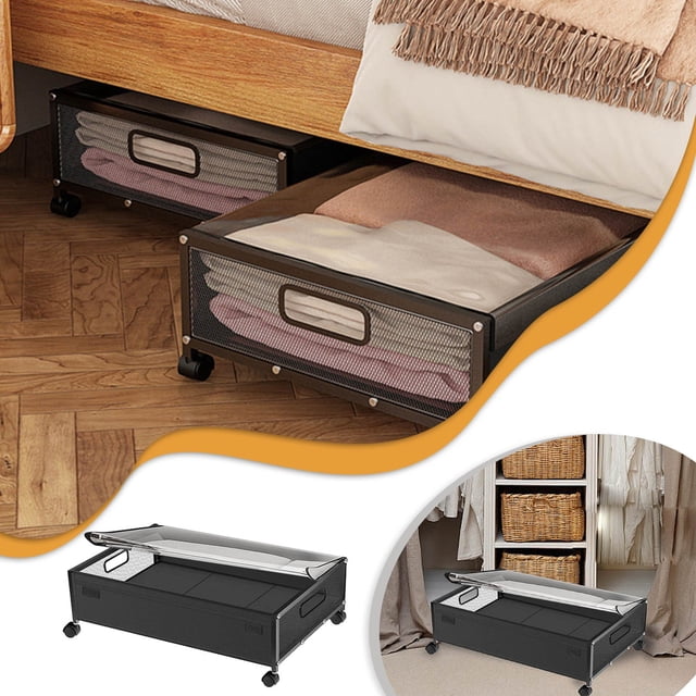 Étagère sous-Lit en Tissu avec Roues Rangement Mobile pour Vêtements Chaussures Livres Noir Organisation de Rangement