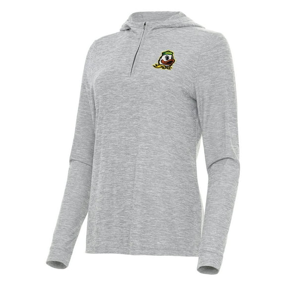 Women's Antigua  Heather Gray Oregon Ducks Daybreak Quarter-Zip Hoodie