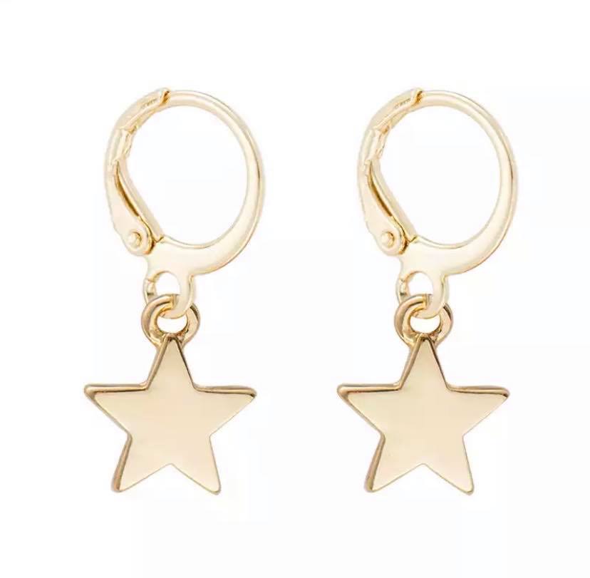 Gold Star Dangle Huggie Earrings for Women