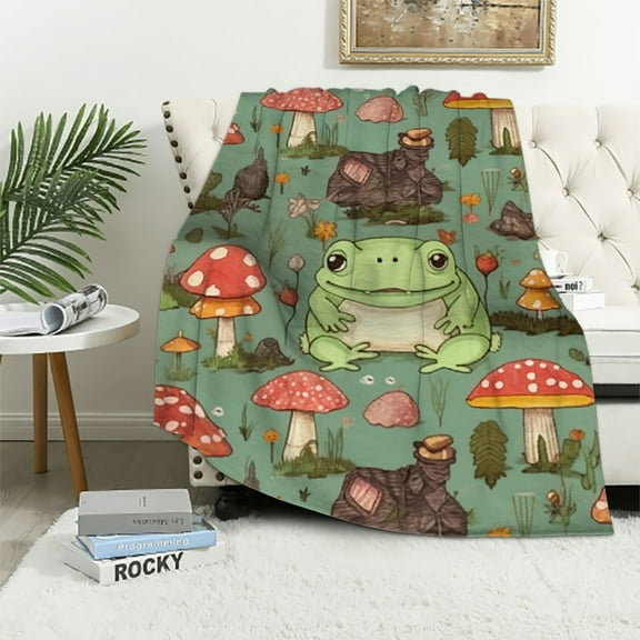 ARISTURING Cute Frog Blanket Gifts for Frog Lovers Soft Frog Mushroom Throw Blanket for Couch Sofa Bed Cozy Plush Fuzzy Cute Frog Blankets Adults Kids Teens Frog Gifts