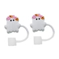 thumbnail image 3 of veasfak 2 Pieces Ghost Silicone Straw Toppers Parties Reusable Ghost Straw Cover Cap Wreath, 3 of 9