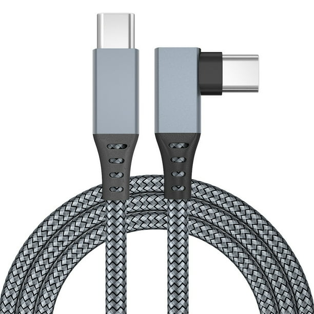 Cable Usb-C a Usb-C En Ángulo Recto de 6 M (Carga Rápida de 5 A, Trenzado de Nailon, Conector En Forma de L) para Cascos de Realidad Virtual, Pc para Juegos, Teléfonos y Dispositivos Usb-C.
