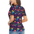 thumbnail image 3 of Vsdgher mushroom rainbow color Skull Women Shirts V Neck Short Sleeve Tops T-Shirt Basic Tees, S to 3XL3X-Large, 3 of 5