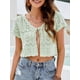 thumbnail image 5 of Cárdigan corto para mujer, cuello en V, mangas cortas, ahueca hacia fuera, tops casuales cortos Irfora  Cárdigan de mujer, 5 of 7