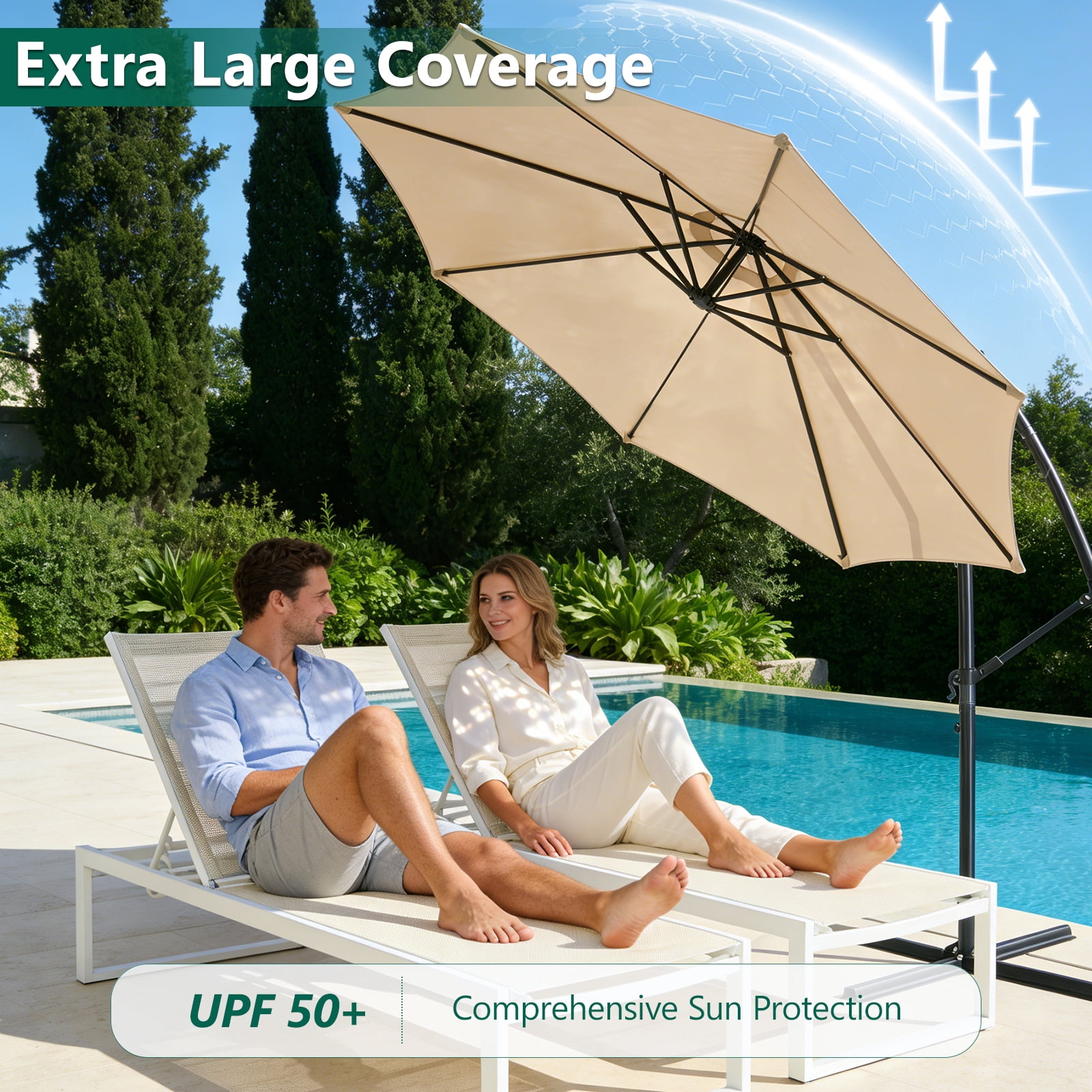 WLLJOY 10 ft Offset Patio Umbrella With Base Included ,All-Weather UV Protection Cantilever Umbrella Suitable For Garden, Backyard and Beach, Khaki