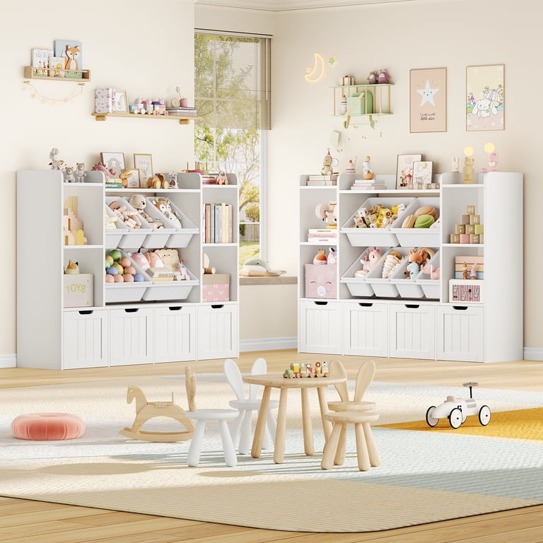 Hiphuta 3 Tier Kids Bookcase with Toy Storage Organizer, Wood Toy