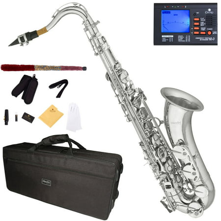 Mendini by Cecilio Bb Tenor Saxophone with Tuner, 10 Reeds, Mouthpiece and Case, MTS-N Nickel (Best Tenor Saxophone Brands)