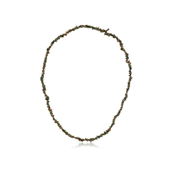 Gem Stone King 34 inch Green Unakite Chip Bead Necklace for Women