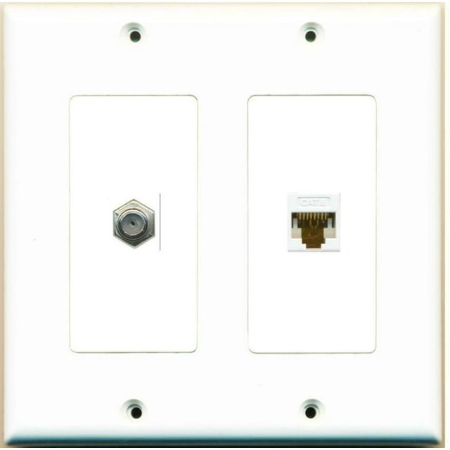 CAT6 F/F and COAX Cable TV 2 Gang Port Jack Wall Plate