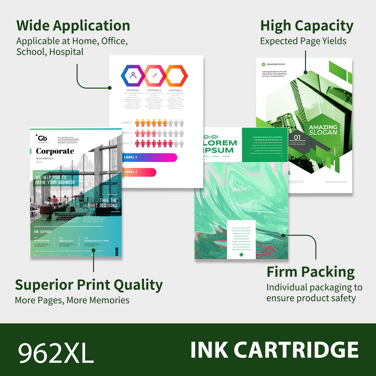 962XL Ink Cartridges 4 Pack Compatible for 962 XL Ink Cartridge Combo Pack for 9015 9010 9018 Priner Ink 962