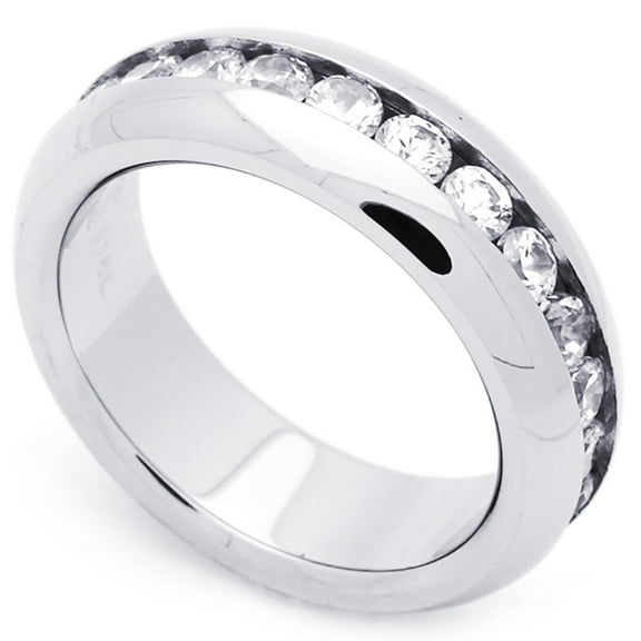 Men's 7MM Stainless Steel Channel Set CZ Wedding Ring Eternity Band (Size 7 to 14.5) Size 14
